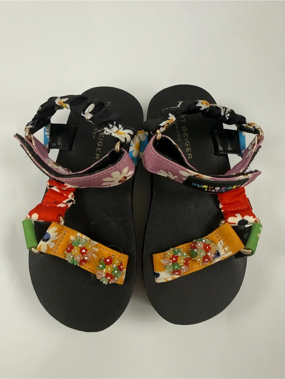 Kurt Geiger London Kids Floral Platform Slide Sandals Beaded Multicolor